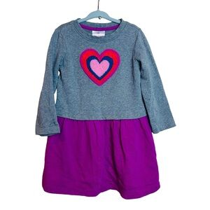 Hanna Andersson Valentine Heart Dress Gray & Purple Long Sleeve Size 100